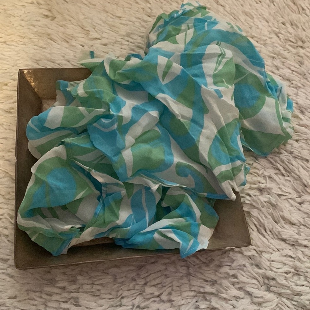 Y2k bebe Green White Silk Psychedelic Print Scarf Belt